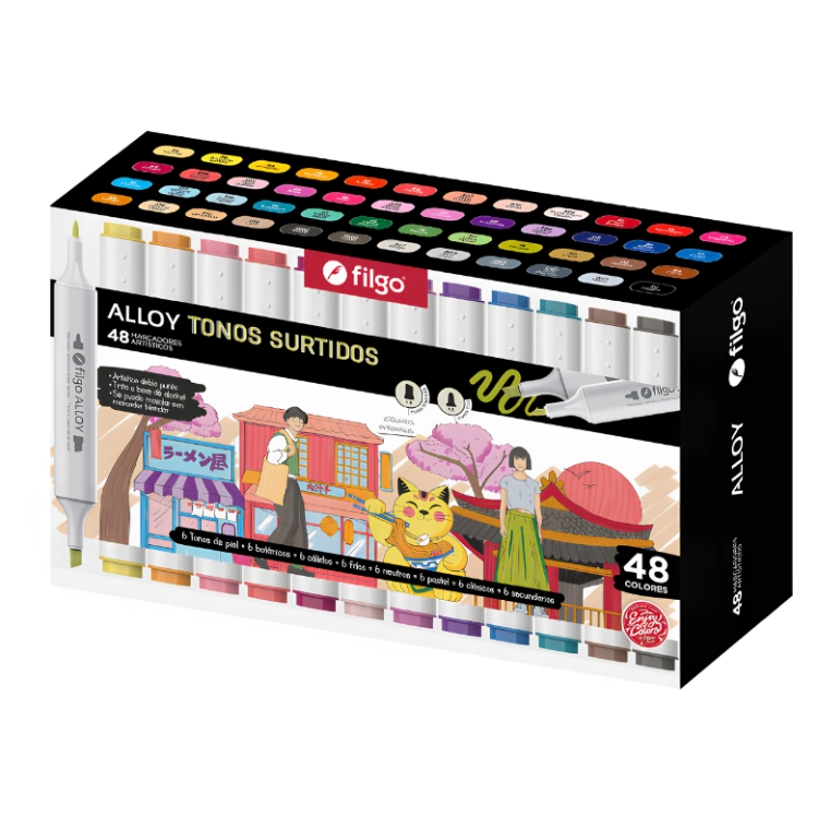 Marcador Artistico Filgo Alloy x 48 Tonos Surtidos Doble Punta Estuche Inmantado Art.ALLYM-EM48-SUR